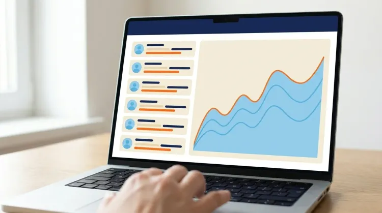 Email-campaign analytics dashboard segmented by six audience cohorts with one cohort highlighted in orange